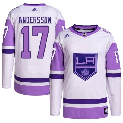 Men's Authentic Los Angeles Kings Lias Andersson Adidas Hockey Fights Cancer Primegreen Jersey - White/Purple