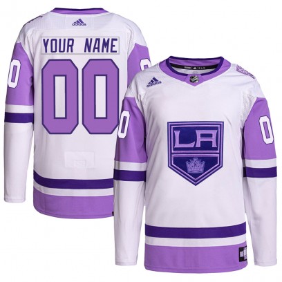 Men's Authentic Los Angeles Kings Custom Adidas Custom Hockey Fights Cancer Primegreen Jersey - White/Purple