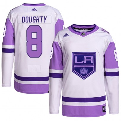 Men's Authentic Los Angeles Kings Drew Doughty Adidas Hockey Fights Cancer Primegreen Jersey - White/Purple