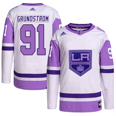 Men's Authentic Los Angeles Kings Carl Grundstrom Adidas Hockey Fights Cancer Primegreen Jersey - White/Purple