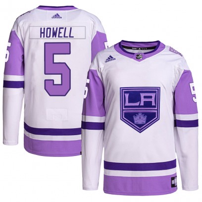 Men's Authentic Los Angeles Kings Harry Howell Adidas Hockey Fights Cancer Primegreen Jersey - White/Purple