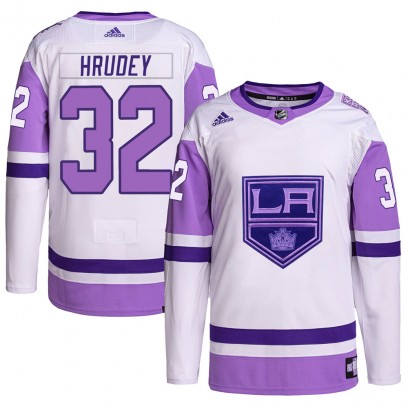 Men's Authentic Los Angeles Kings Kelly Hrudey Adidas Hockey Fights Cancer Primegreen Jersey - White/Purple