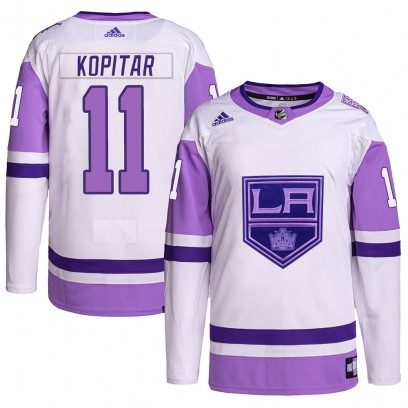 Men's Authentic Los Angeles Kings Anze Kopitar Adidas Hockey Fights Cancer Primegreen Jersey - White/Purple