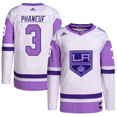 Men's Authentic Los Angeles Kings Dion Phaneuf Adidas Hockey Fights Cancer Primegreen Jersey - White/Purple