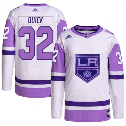 Men's Authentic Los Angeles Kings Jonathan Quick Adidas Hockey Fights Cancer Primegreen Jersey - White/Purple
