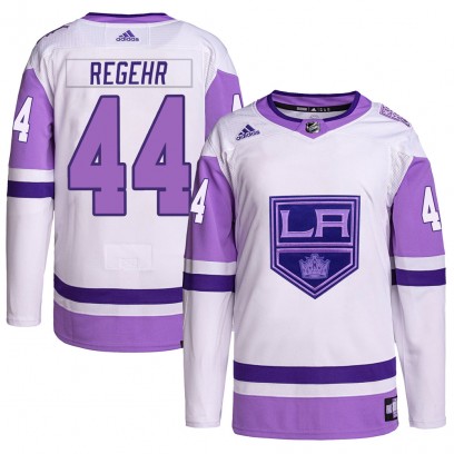 Men's Authentic Los Angeles Kings Robyn Regehr Adidas Hockey Fights Cancer Primegreen Jersey - White/Purple
