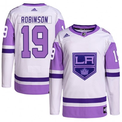Men's Authentic Los Angeles Kings Larry Robinson Adidas Hockey Fights Cancer Primegreen Jersey - White/Purple