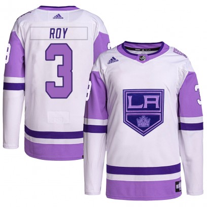 Men's Authentic Los Angeles Kings Matt Roy Adidas Hockey Fights Cancer Primegreen Jersey - White/Purple