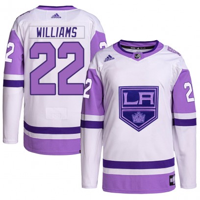 Men's Authentic Los Angeles Kings Tiger Williams Adidas Hockey Fights Cancer Primegreen Jersey - White/Purple