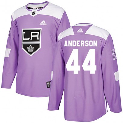 Men's Authentic Los Angeles Kings Mikey Anderson Adidas ized Fights Cancer Practice Jersey - Purple