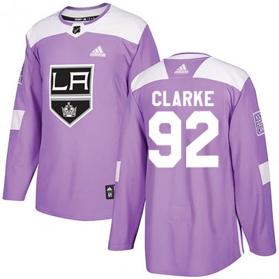Men's Authentic Los Angeles Kings Brandt Clarke Adidas Fights Cancer Practice Jersey - Purple