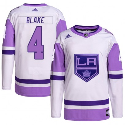 Youth Authentic Los Angeles Kings Rob Blake Adidas Hockey Fights Cancer Primegreen Jersey - White/Purple