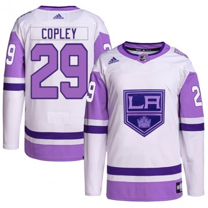 Youth Authentic Los Angeles Kings Pheonix Copley Adidas Hockey Fights Cancer Primegreen Jersey - White/Purple