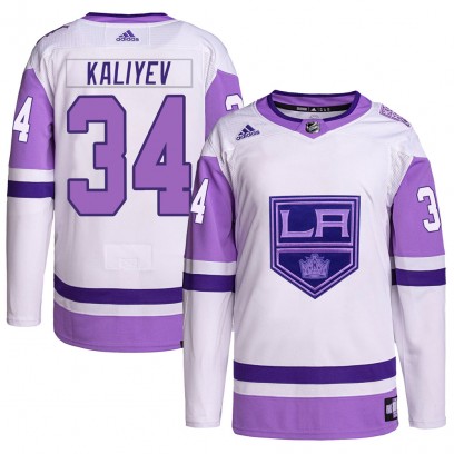 Youth Authentic Los Angeles Kings Arthur Kaliyev Adidas Hockey Fights Cancer Primegreen Jersey - White/Purple