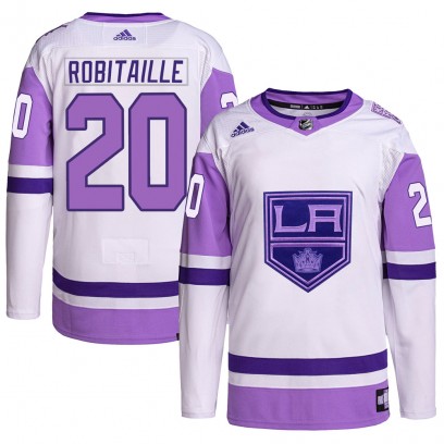 Youth Authentic Los Angeles Kings Luc Robitaille Adidas Hockey Fights Cancer Primegreen Jersey - White/Purple