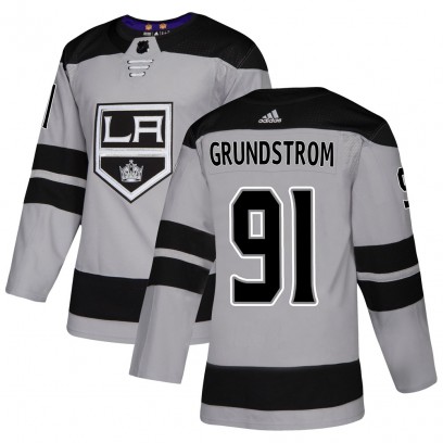 Men's Authentic Los Angeles Kings Carl Grundstrom Adidas Alternate Jersey - Gray